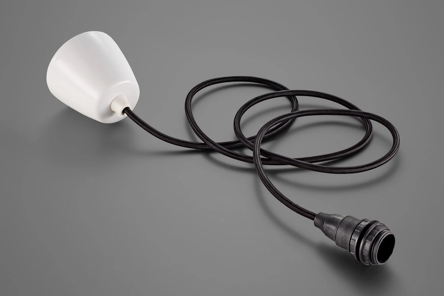 An E14 Industrial Coolicon pendant set with a Vitreous Enamel ceiling cup