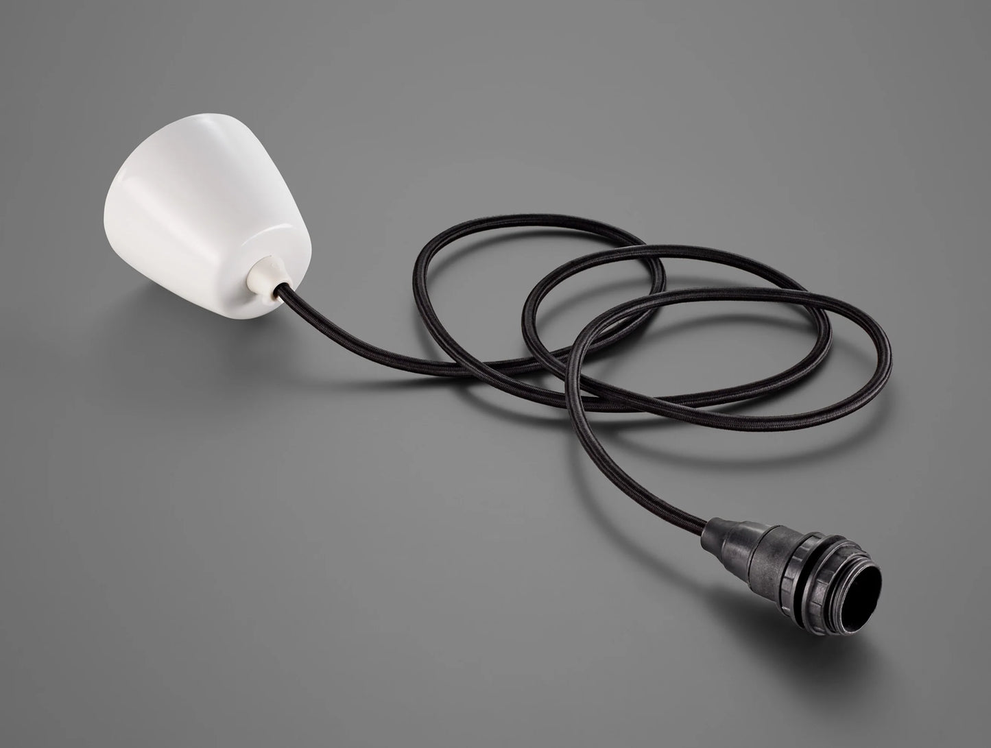 An E14 Industrial Coolicon pendant set with a Vitreous Enamel ceiling cup