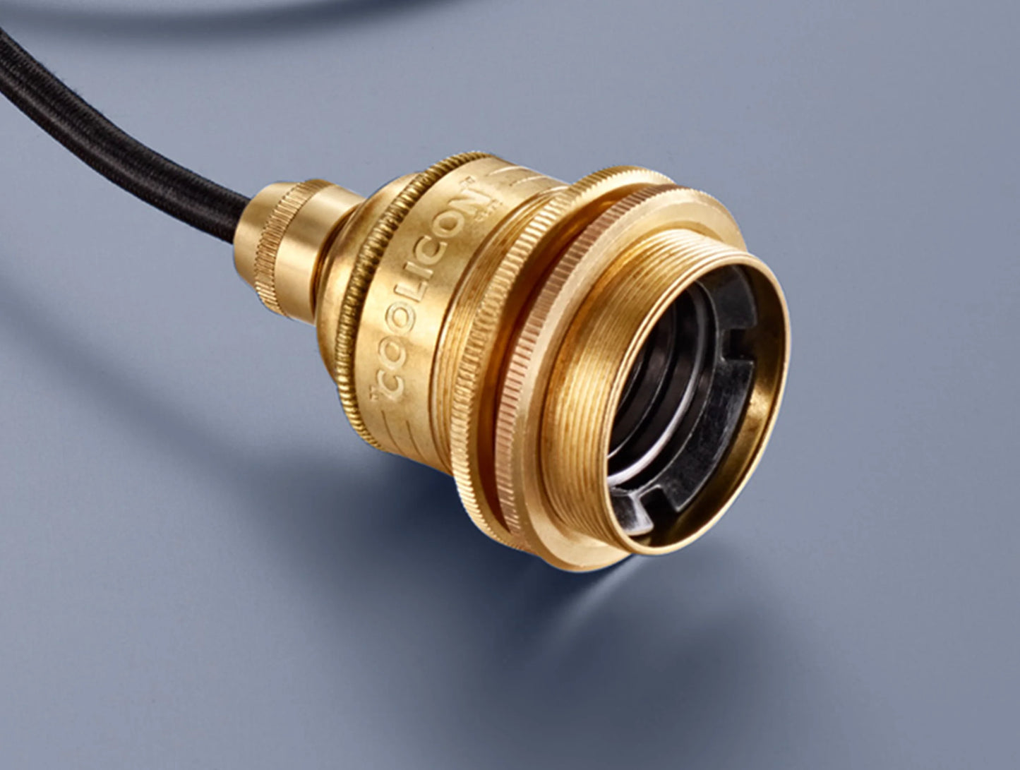 Close up of the E27 signature brass Coolicon Pendant Lighting Suspension Set