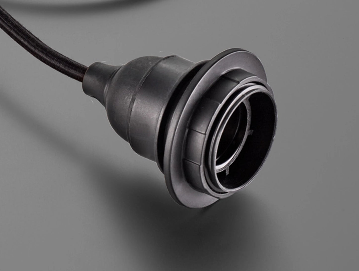 Close up of the black Industrial pendant set