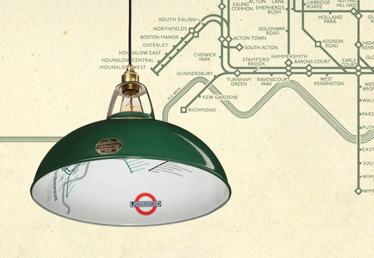A Large District Line Green shade over a paper texture with the London Underground map