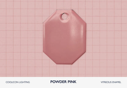 A vitreous enamel colour sample of the colour Powder Pink from Coolicon Lighting